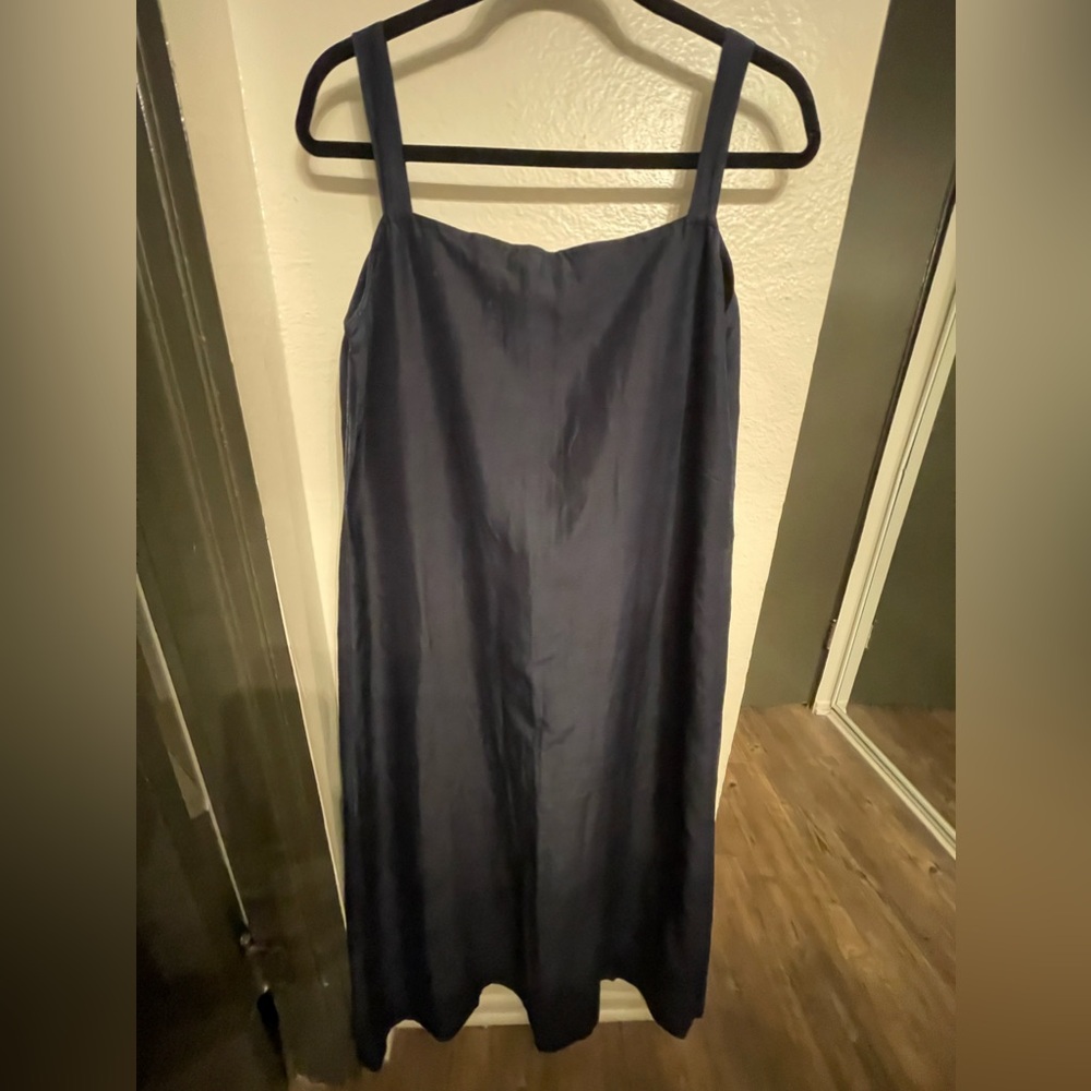Linen and Silk Navy Eileen Fisher Maxi Dress